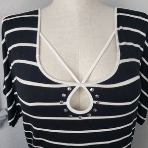 Olivia Blu Black & White Stripe w/ Peep Cutout and Cold Shoulder Sexy Coastal XL